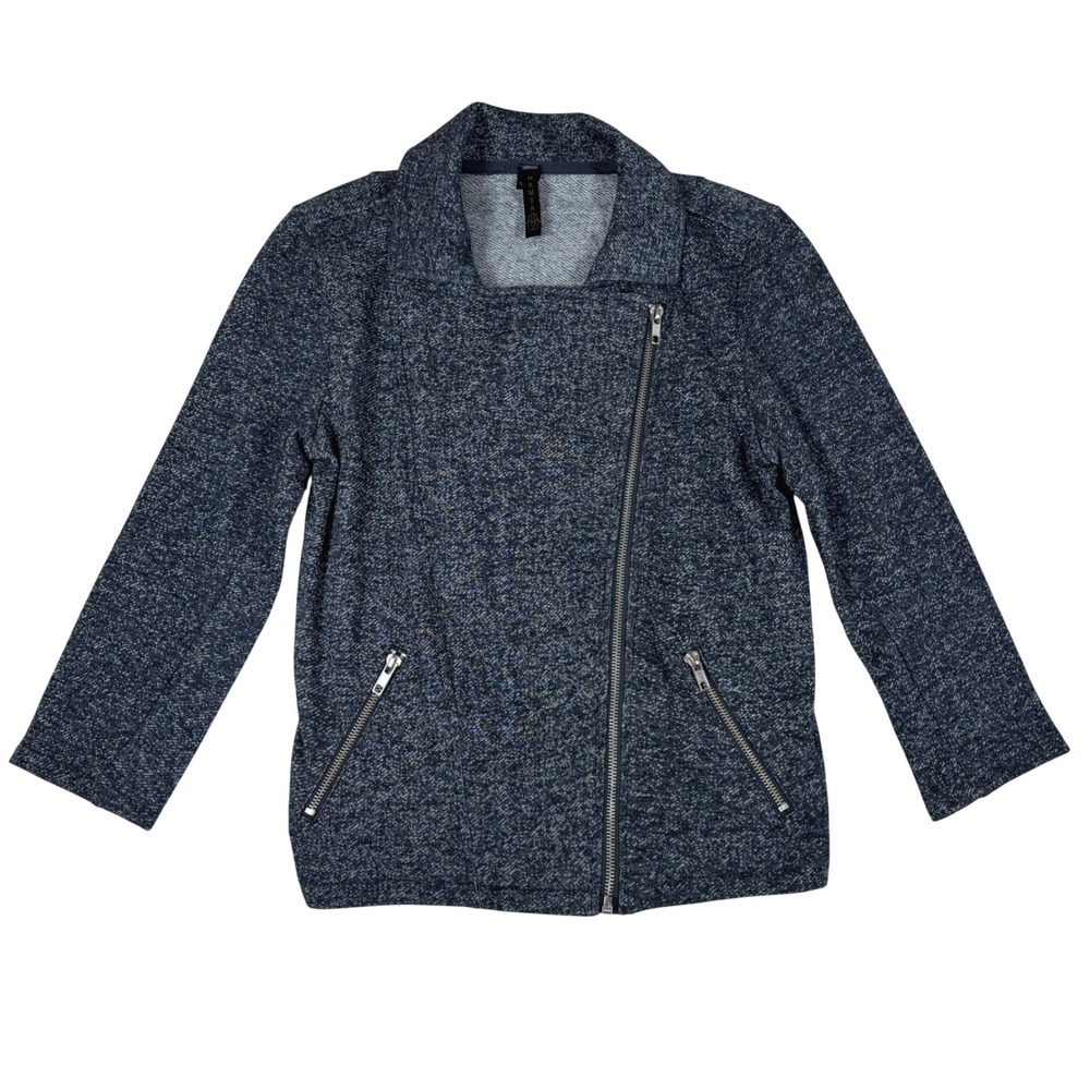 Hamsa Womens Charcoal Gray Marled Knit Asymmetrical Zip Moto Jacket Size Small
